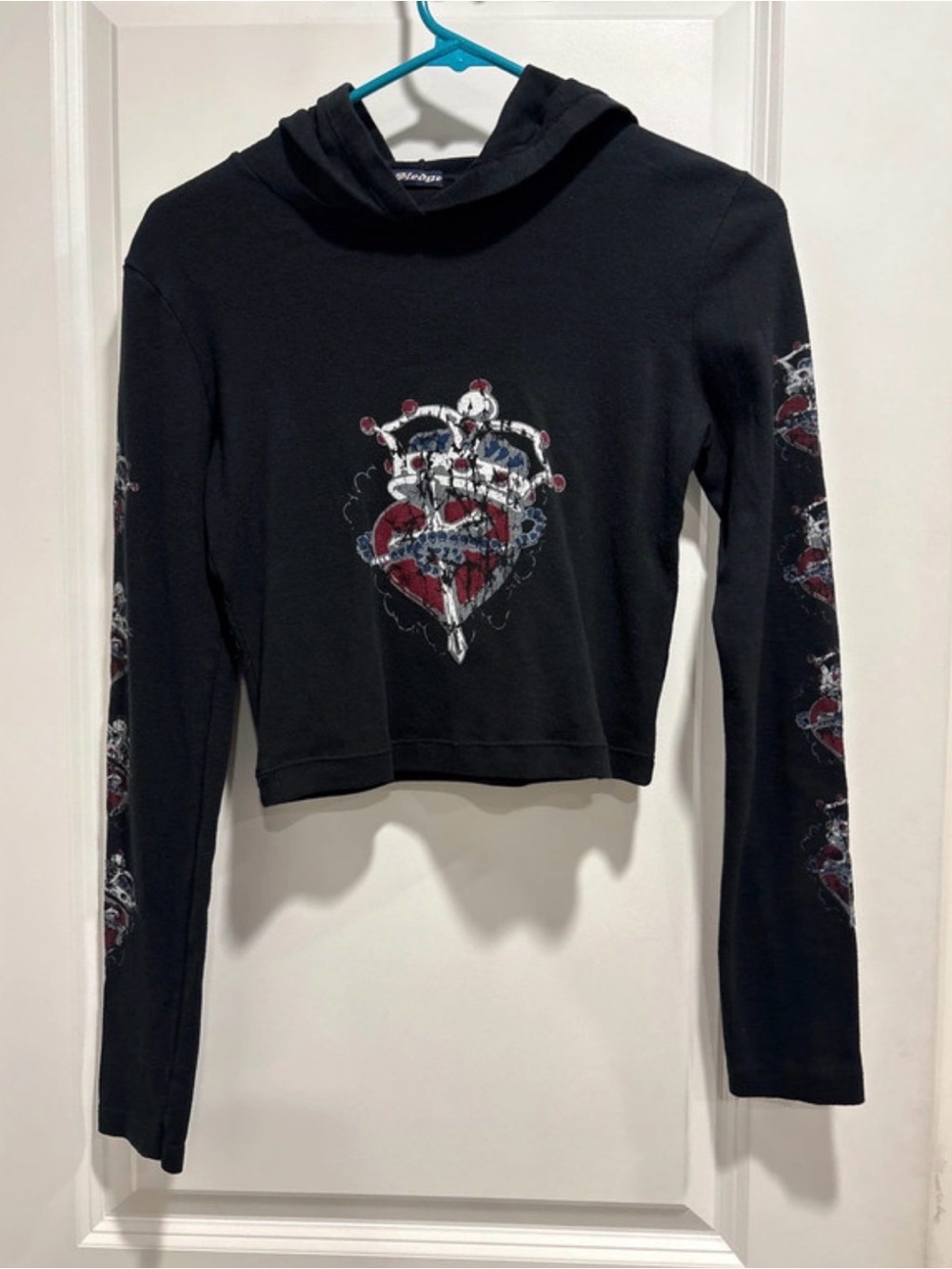 Sledge Black Graphic Cropped Hoodie Top - Women